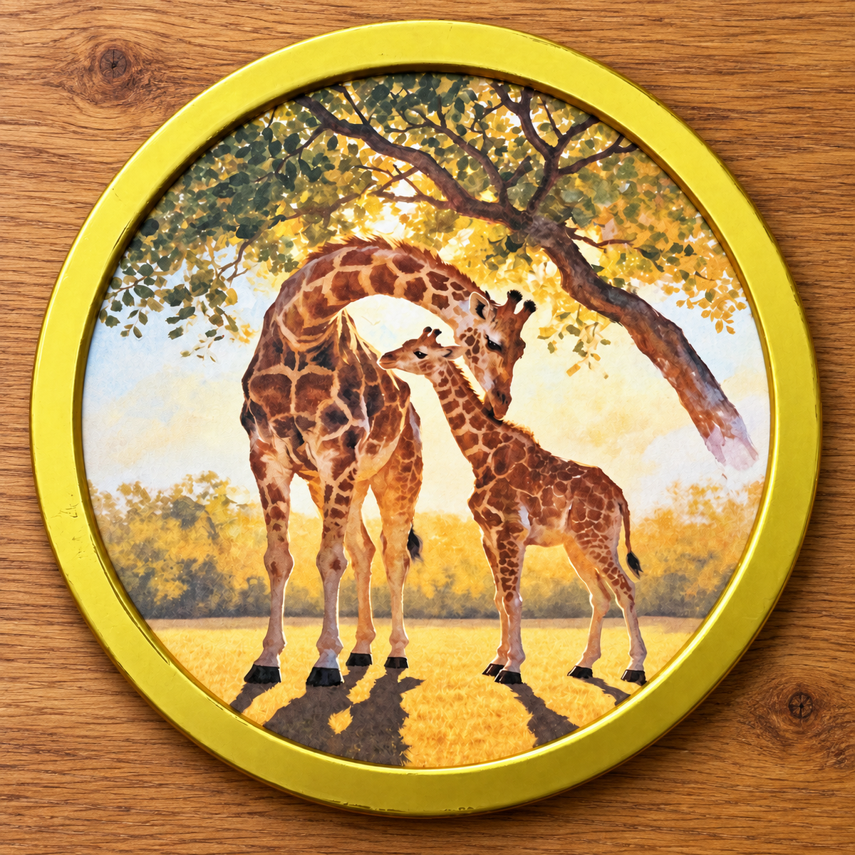 Grooming | Mother & Baby Giraffe Art Print | Animal Wall Art